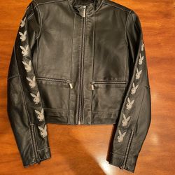 “Playboy” Womens Black Leather Jacket Motorcycle Style