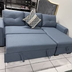 Sleeper Sectional 💙 Blue Fabric 