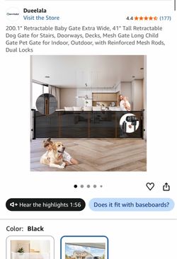 Dueelala 200.1" Retractable Baby and Dog Gate, Black. BRAND NEW.
