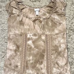 Vintage Fashion Bug Women’s L Brown Tye Dye Boat Neck Sleeveless Top Taiwan