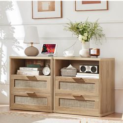 New in box LEYAOYAO Rattan Nights tands Set of 2 with Charger Station, 