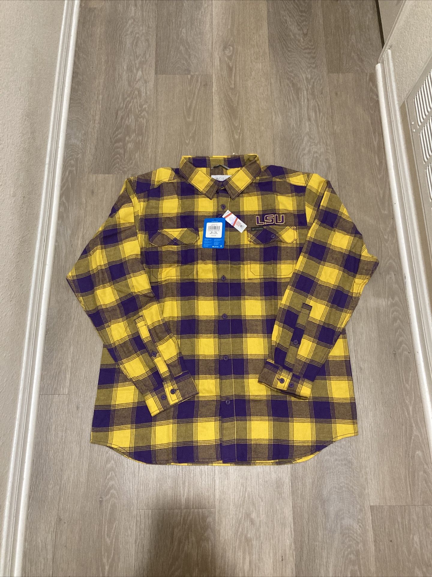 NWT Columbia LSU Tiger Men Rapid Rivers Plaid Flannel Button Down Shirt Sz XL