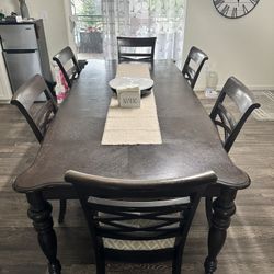 Dark Wood Dining Table Set with 8 Chairs