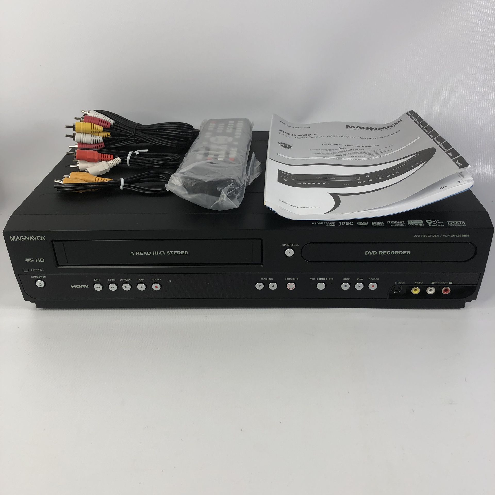 Magnavox ZV427MG9 VCR/DVD RECORDER Combo VHS Remote, Manual, & RCA Cable No Box