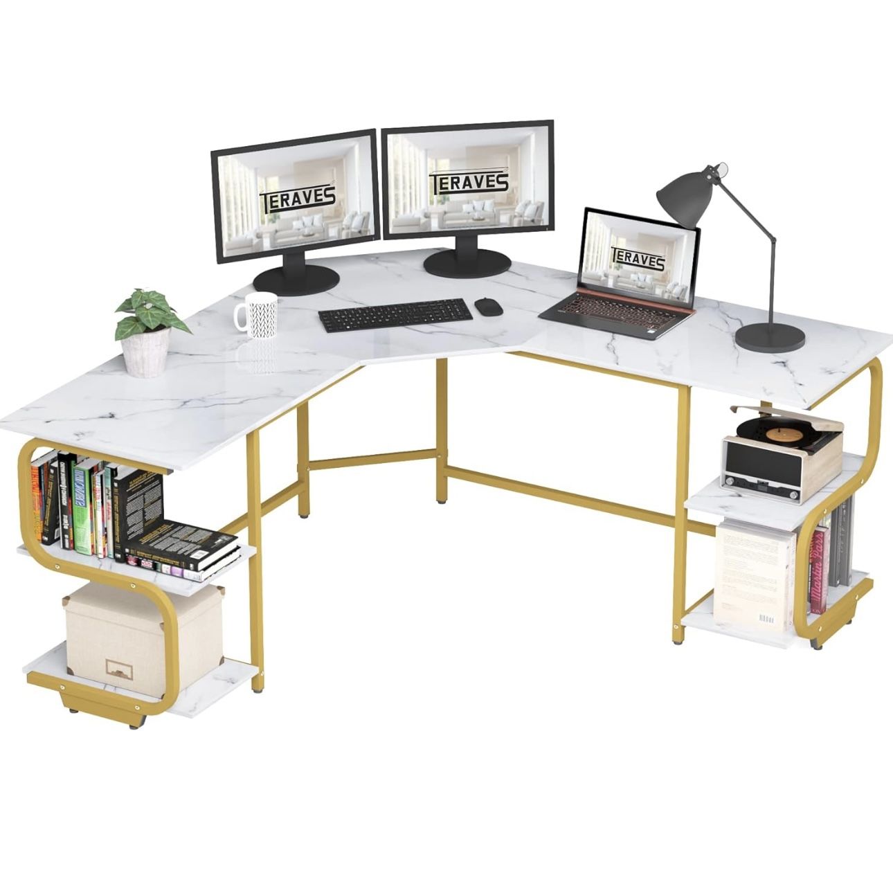 Modern L Shaped Desk with Shelves,64.84" Computer Desk/Gaming Desk for Home Office,Corner Desk with