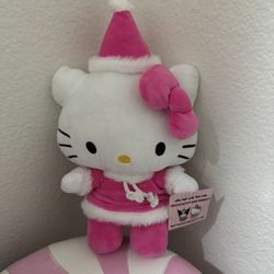 SMALL HELLO KITTY DRESSED IN PINK SANTA SUITE