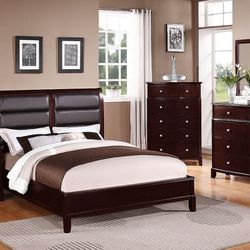 Brand New Brown Padded Queen Bedframe + Dresser + Mirror + Nightstand 4PCs Set