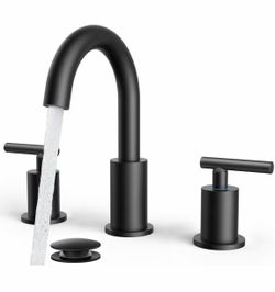 FORIOUS Widespread Black Bathroom Faucet 3 Hole, Matte Black Vanity Faucet Commercial 8 In Matte Black Bathroom Sink Faucet Widespread with 360° Swive