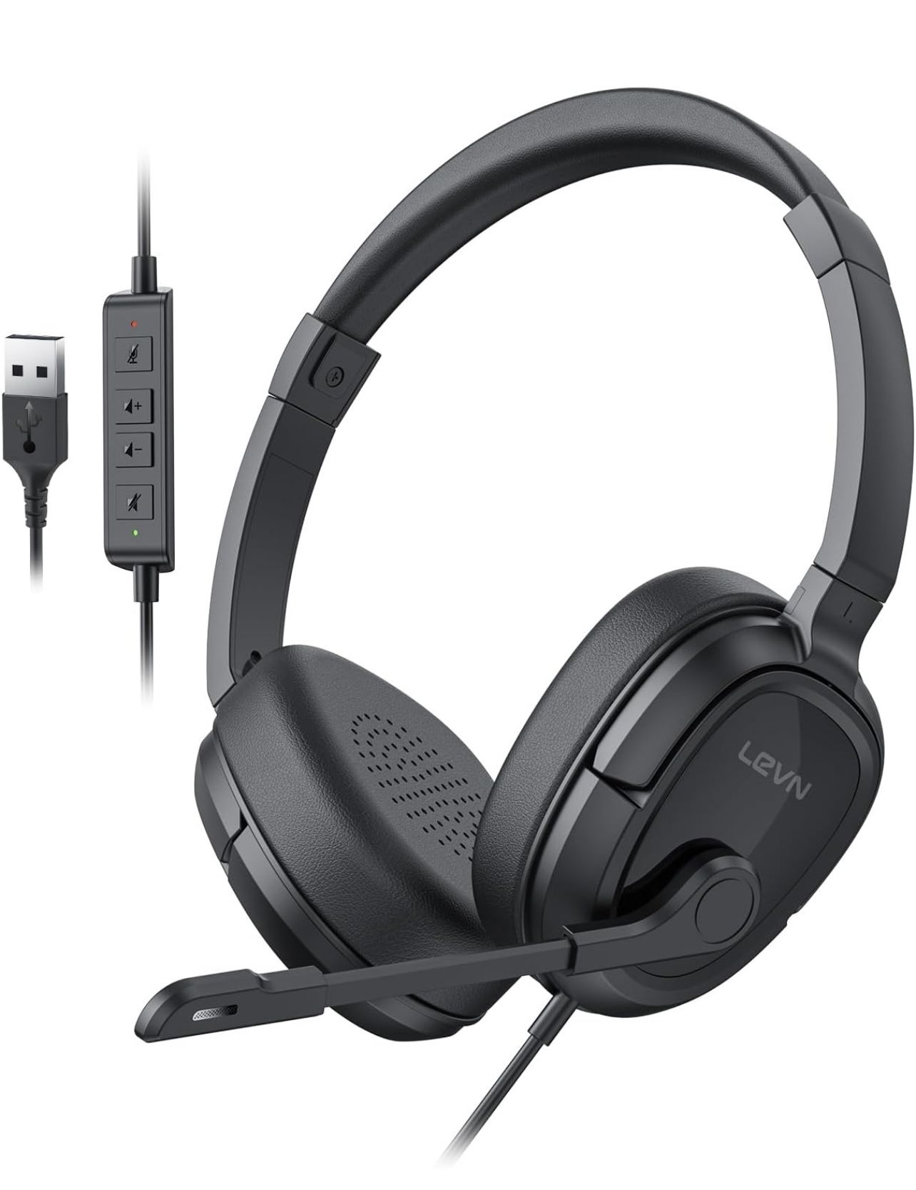 LEVN Headset with Mic, Computer Headset with Microphone, USB Headset with Microphone, Wired Headset