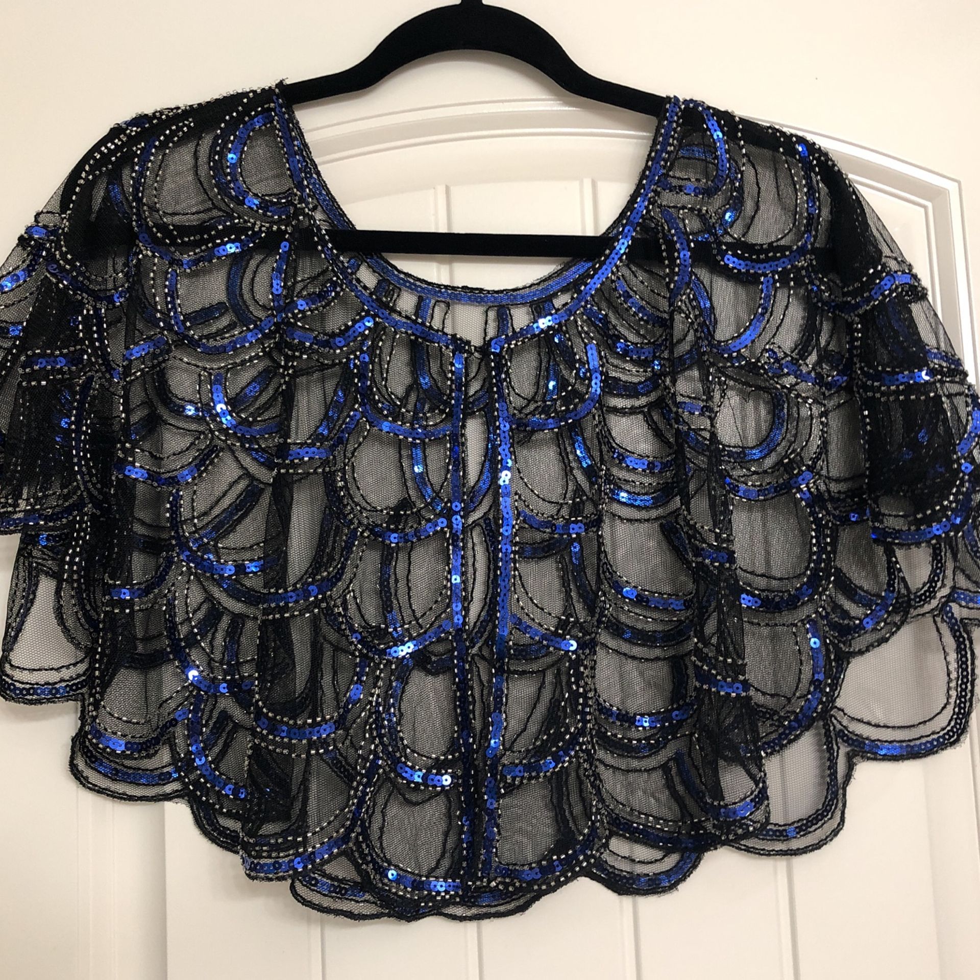 STUNNING BLUE BEADED SEQUINED SHAWL WRAP