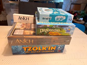 Board Game Lot (Ankh expansion, Dragomino, Tzolk’in, Sliding Bears)