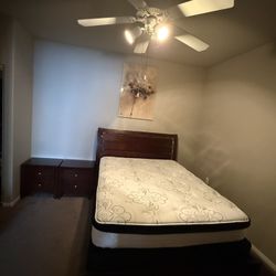 Queen Bed Frame + Mattress + 2 Nightstands – Barely Used