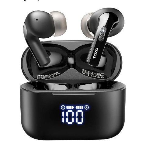 Wireless Earbuds Bluetooth Headphones 48.5 Hrs Playtime with LED Digital Display, IPX8 Waterproof, Dual Mic Call Noise Cancelling 10mm Broad Range Spe
