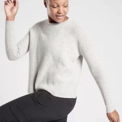 ATHLETA Wool Cashmere Turin Sweater, Size XS, Light Grey Heather