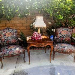  2 - Antique Victorian Arm Chairs  w/ Table $475.00