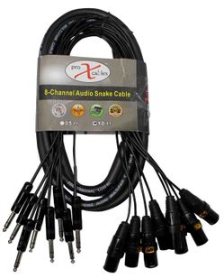 Prox XC-8SXM10, 8 Channel XLR3M TO 1/4" TRS Balanced Snake Cord - 10 Feet