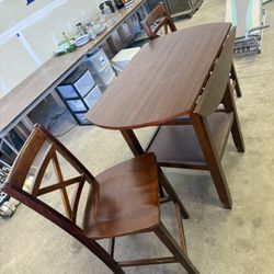 Folding Bistro Table Set - Dark Solid Wood 