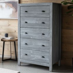 Delivery Available! Rustic Grey Wooden 5 Drawer Bedroom Storage Tall Dresser Chest! Good condition! 18.5x33x54in