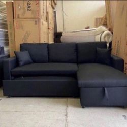 Black Sectional Sofa Pullout Bed With Storage 87”x 57”