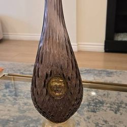Vintage Hand Blown Venetian Crystal Purple and Gold Decanter With Lion