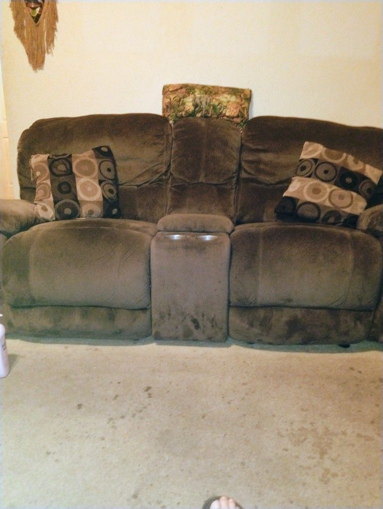 Brown Couch With 2 Recliners
