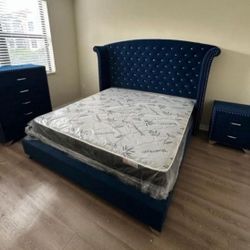 Blue Velvet Set New 4Pcs Bedroom Set  $899
