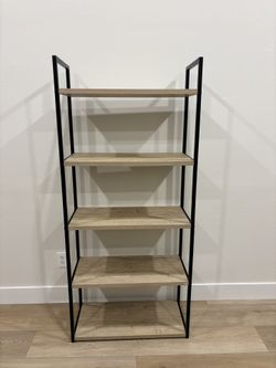 Modern 5-Tier Industrial Shelf – Black Metal + Wood