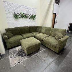 Corduroy sectional sofa with ottoman