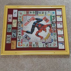 Framed SPIDERMAN Monopoly Gameboard.  25 3/8 × 37 1/2"