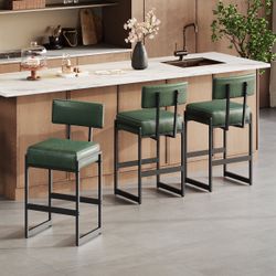 Green Leather Barstool Set Of 3 