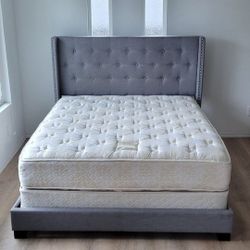 Queen Ashley Upholstered Bed Frame, Sealy Posturepedic Mattress and Boxspring