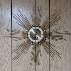 Mid Century Modern Gold Starburst Wall Clock by Forestville -- It Works!!