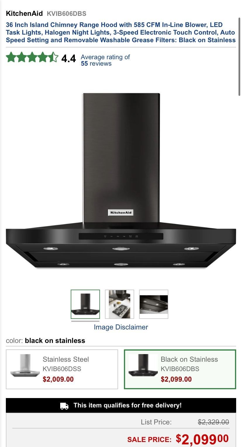 Kitchenaid Island Hood 36"inch