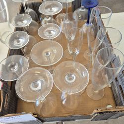 Lot of wine beer champagne glasses