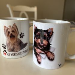 2  Vintage Yorkshire Terrier Yorkie Coffee Mugs