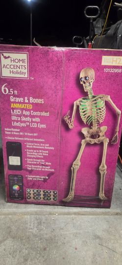 6.5 FT Grave & Bones Animated LED App Controlled Ultra Skelly with LCD LifeEyes