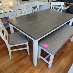 Brand New Dining Set 6 Pcs Solid Wood Grey Or White $498
