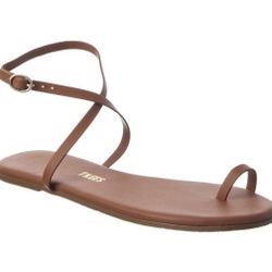 TKEES Leather Phoebe Toe Loop Ankle Strap Sandals Size 6 Minimalist Nude Brown