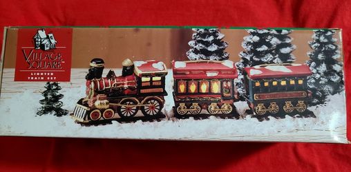 Village Square Vintage Ceramic Lighted Train Set of 3