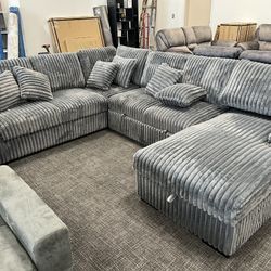 Sleep, Store & Lounge! Gray Corduroy Sectional – $1,799 🛋️🛏️🧰
