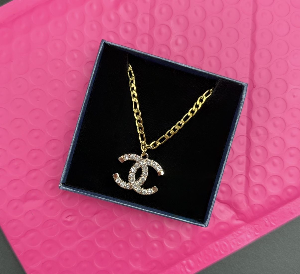 Authentic Upcycled Charm Necklace 18kGold Plated Figaro Chain 18 Inch