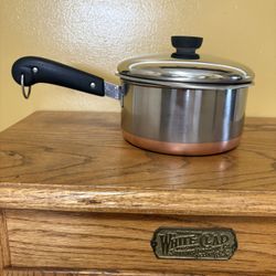 Vintage 2Qt Revere Ware Copper Bottom Saucepan With Lid And Double Boiler.       B