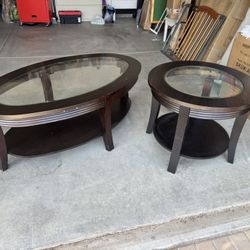 Coaster Coffee Table End Table Wood Cuppacino Real Wood With Glass.  Great Condition  Living Room Ashley 