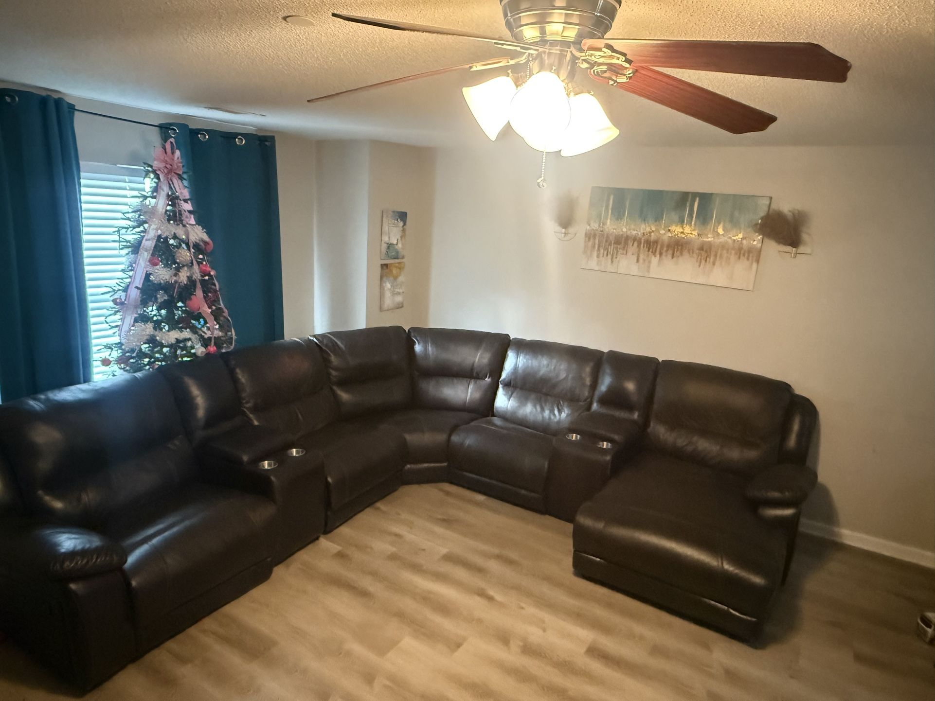 3 Piece Brown Leather Sofa Set (Reclines)