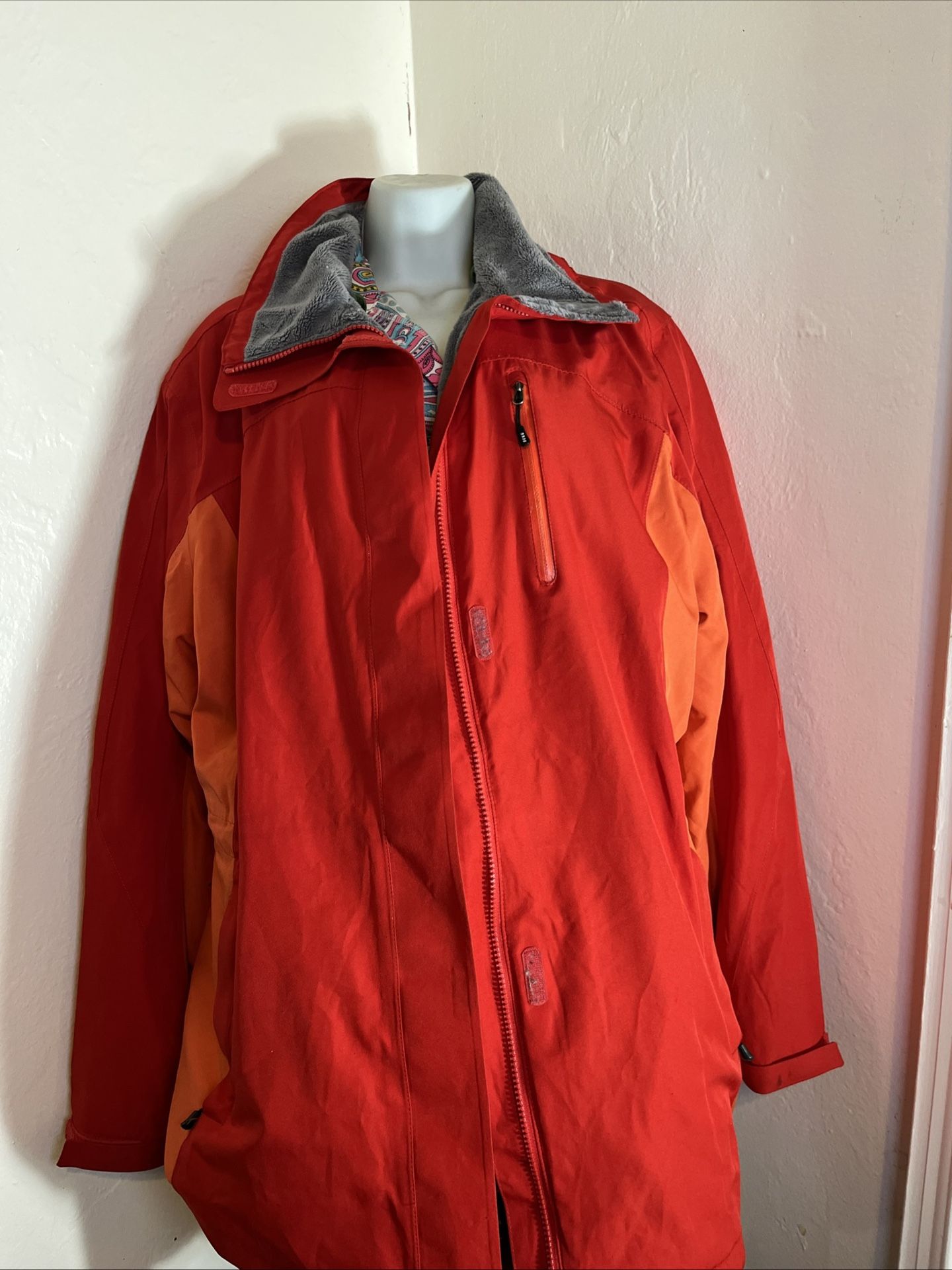 Lands End Jacket Jacket Red Orange Fleece