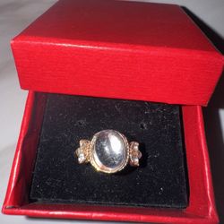 Elegant Gold and Crystal Dome Ring - Size 8, Pre-Owned