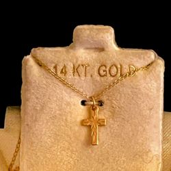 Children etched cross 14kt Gold cross is approximately less than 1/2