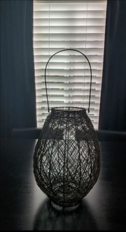 Rustic Woven Wire Hurricane Lantern / Boho Metal Candle Holder