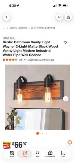 LNC Rustic Bathroom Vanity Light Wayner 2-Light Matte Black Wood Vanity Light Modern Industrial Water Pipe Wall Sconce