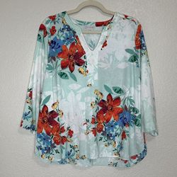 Van Heusen Linen Blend Floral 3/4 Sleeves Top